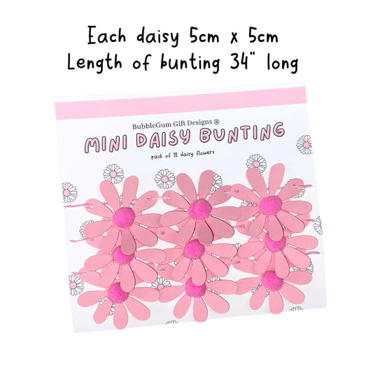 Pretty in Pink Daisy Garland – Fun Retro Flower Bunting with Pom Pom Centres for a Pop of Flower Power