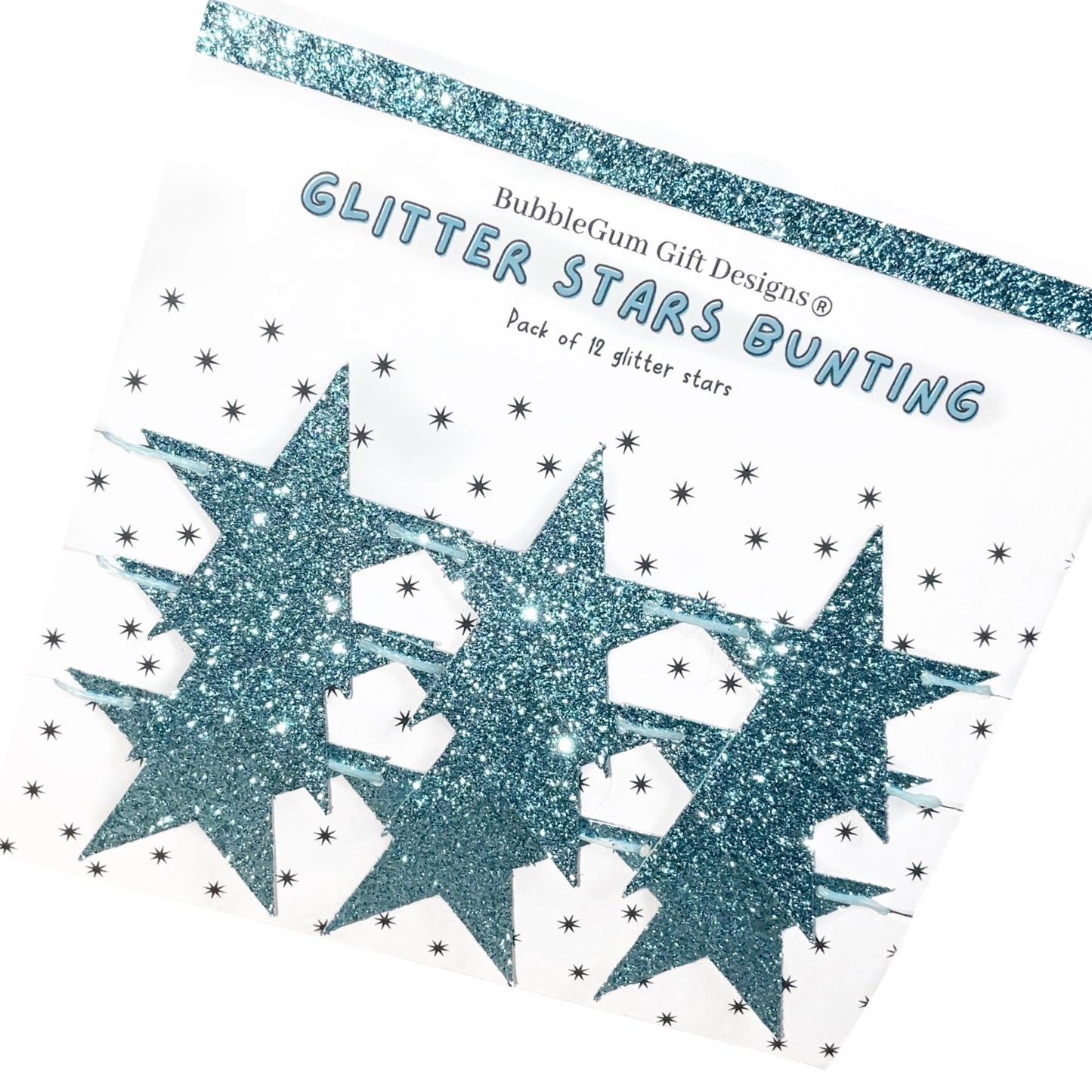Glitter blue star garland, Merry and bright Christmas stars decoration, 2 sizes available