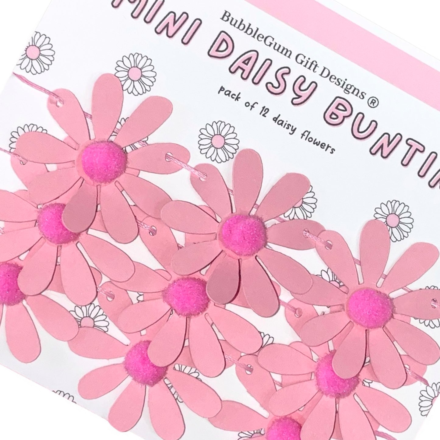 Pretty in Pink Daisy Garland – Fun Retro Flower Bunting with Pom Pom Centres for a Pop of Flower Power
