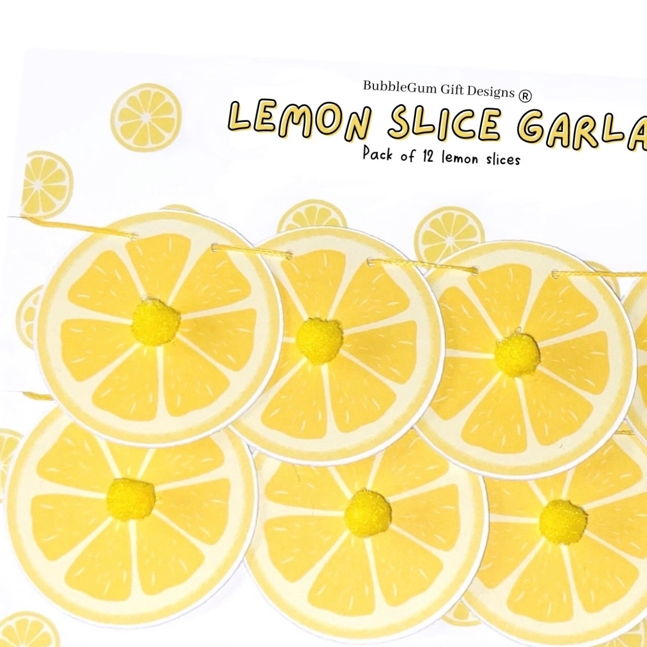 Mini Citrus Lemon Party Bunting – Zesty Fruit Decor with Pom Poms