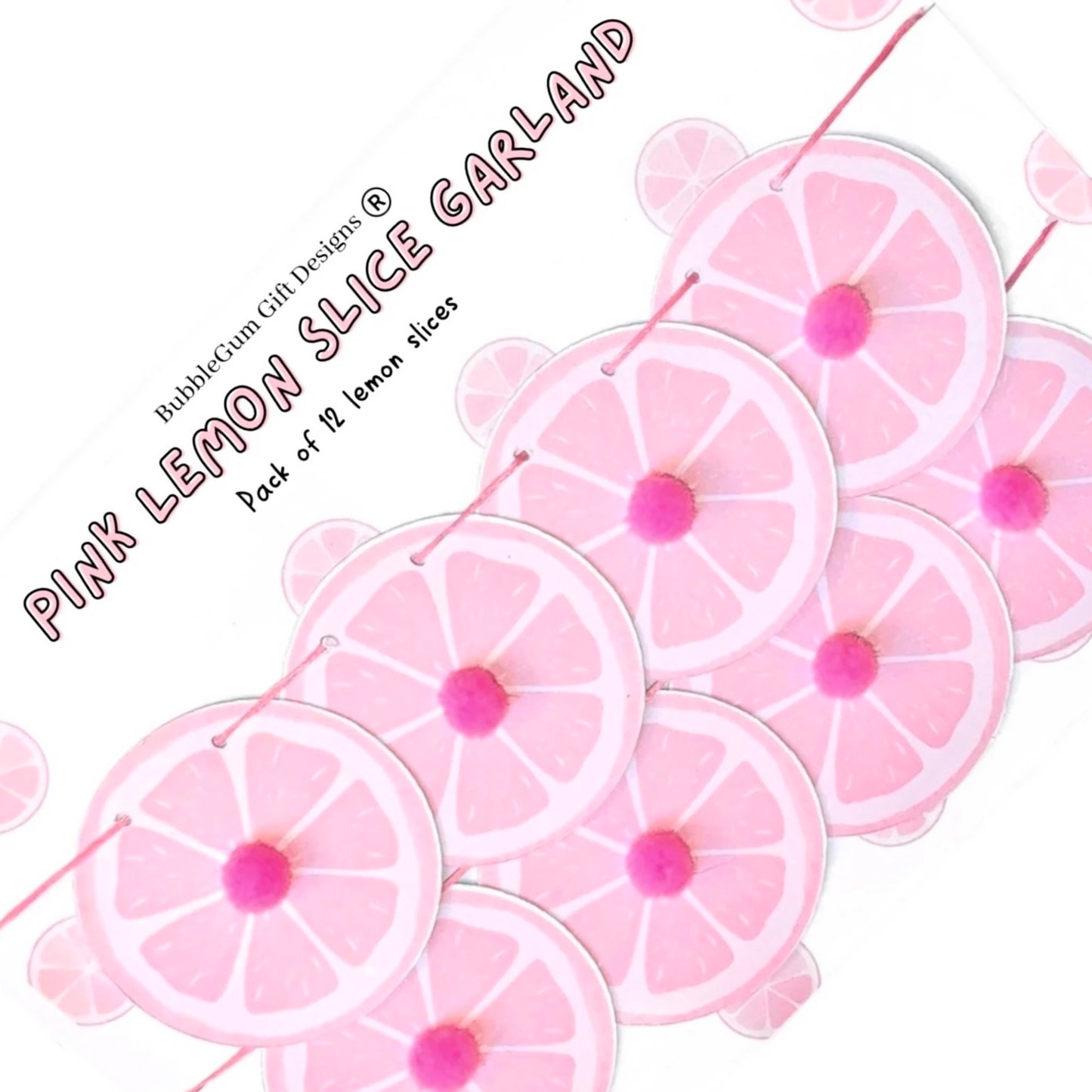 Pink lemon mini garland with pom poms Lemon decor for pink lemonade party or Summer Birthday Mini lemon