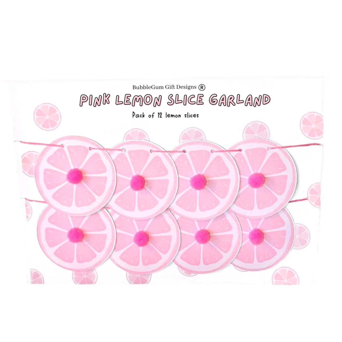 Pink lemon mini garland with pom poms Lemon decor for pink lemonade party or Summer Birthday Mini lemon