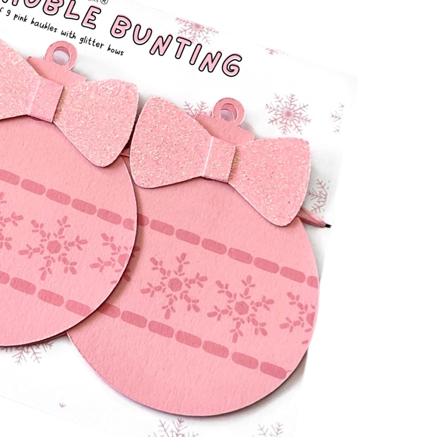Pink baubles snowflake design Christmas decoration with pink glitter bow Christmas garland Shabby chic Christmas style