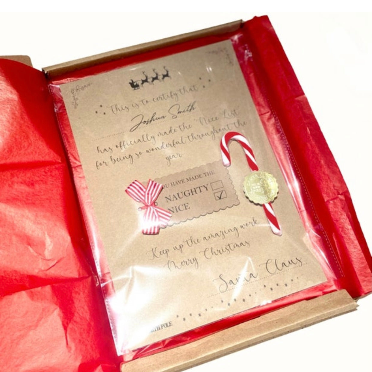 Personalised Santa Letter – Naughty or Nice List with Candy Cane & Gold Stamp