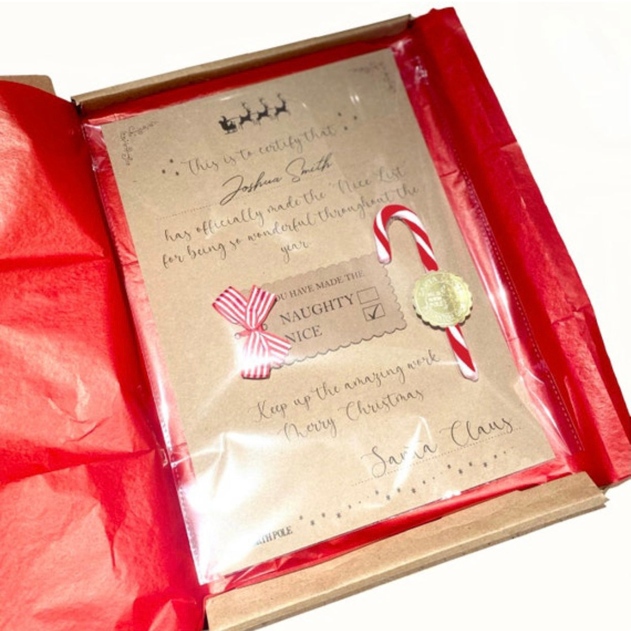 Personalised Santa Letter – Naughty or Nice List with Candy Cane & Gold Stamp