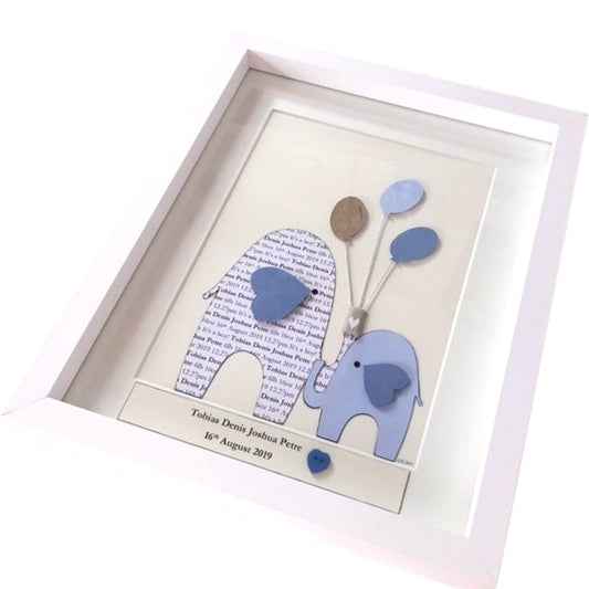 Baby boy gift personalised print new baby elephant birth stats framed picture, Welcome to the world little one Nephew, Grandson, new parents