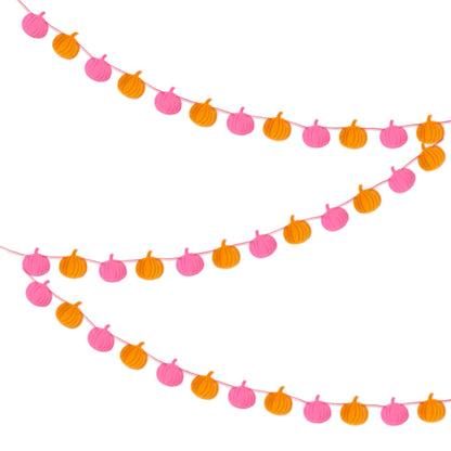 Neon pink orange glitter pumpkin garland, October pumpkin birthday 90s Halloween wall decor