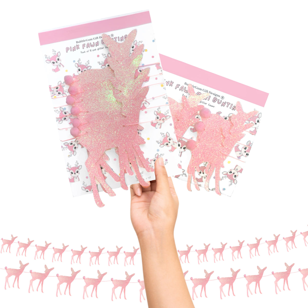 Pink Glitter Deer Bunting (Choose Size) – Kitsch Christmas Garland