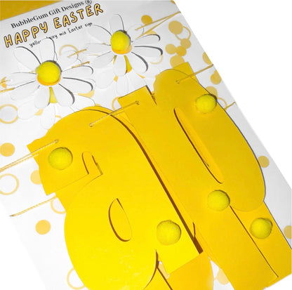 Cute Happy Easter sign, yellow Easter garland with pom poms and daisies ready assembled