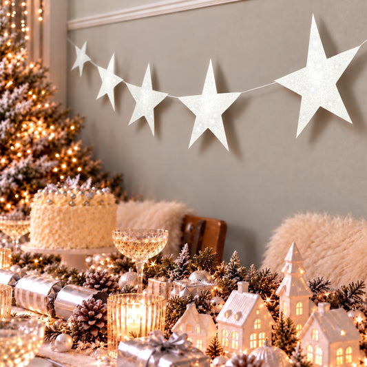 White Glitter Star Bunting (Choose Size) – Celestial Christmas Garland