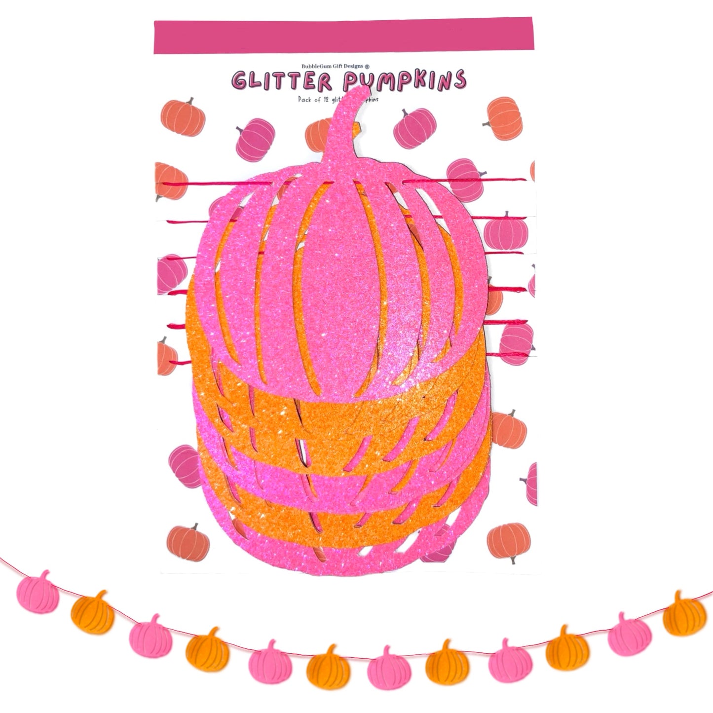 Neon pink orange glitter pumpkin garland, October pumpkin birthday 90s Halloween wall decor