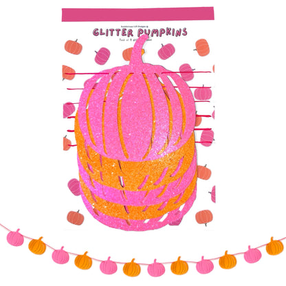 Neon pink orange glitter pumpkin garland, October pumpkin birthday 90s Halloween wall decor