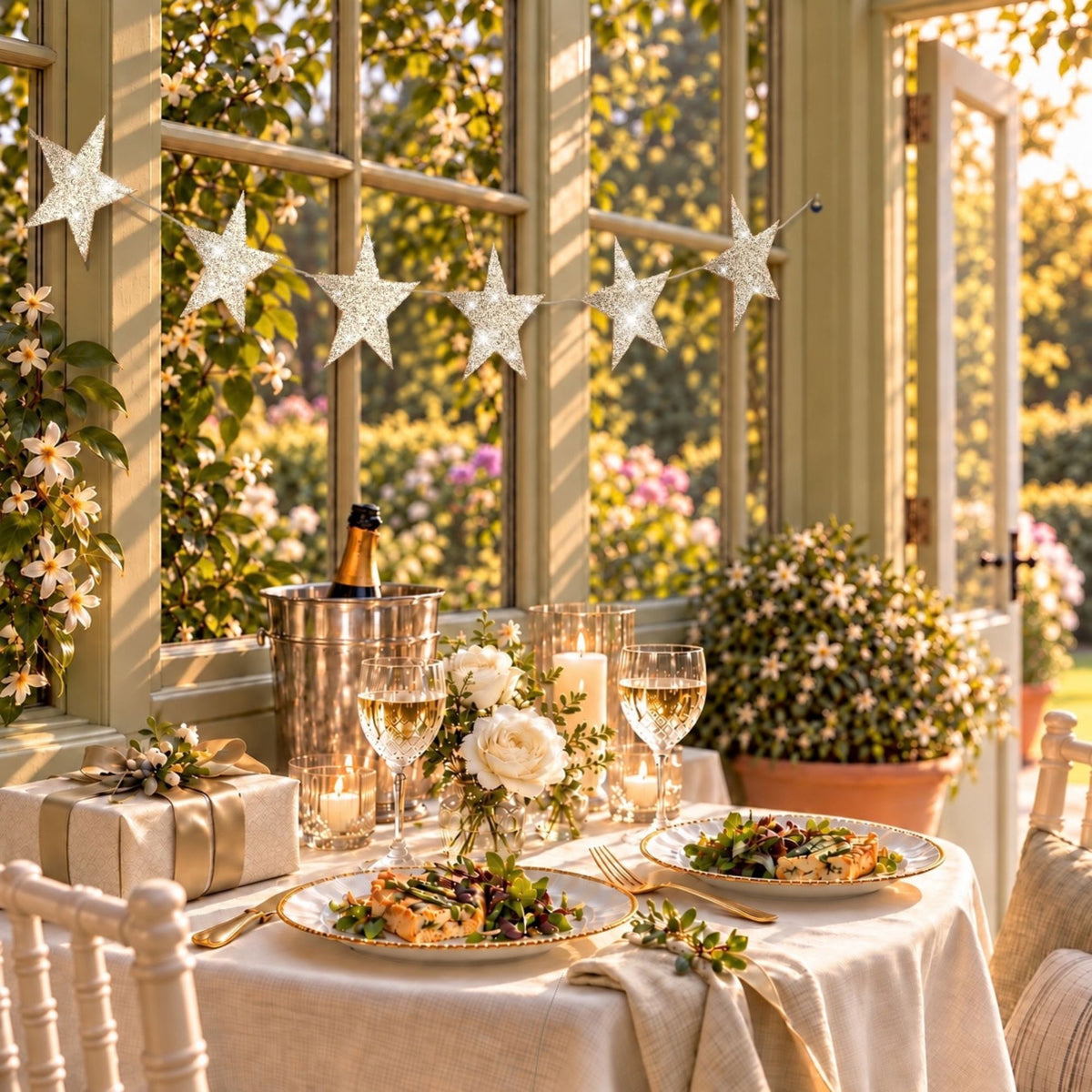 Champagne Glitter Star garland (Choose Size) – Anniversary Garland