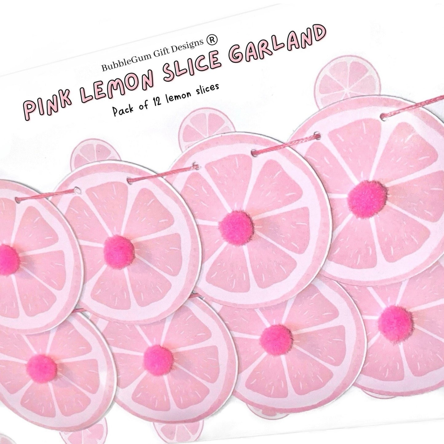 Pink lemon mini garland with pom poms Lemon decor for pink lemonade party or Summer Birthday Mini lemon