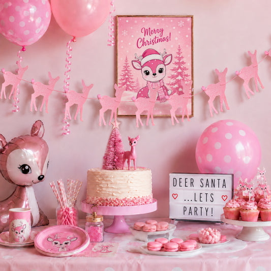 Pink Glitter Deer Bunting (Choose Size) – Kitsch Christmas Garland