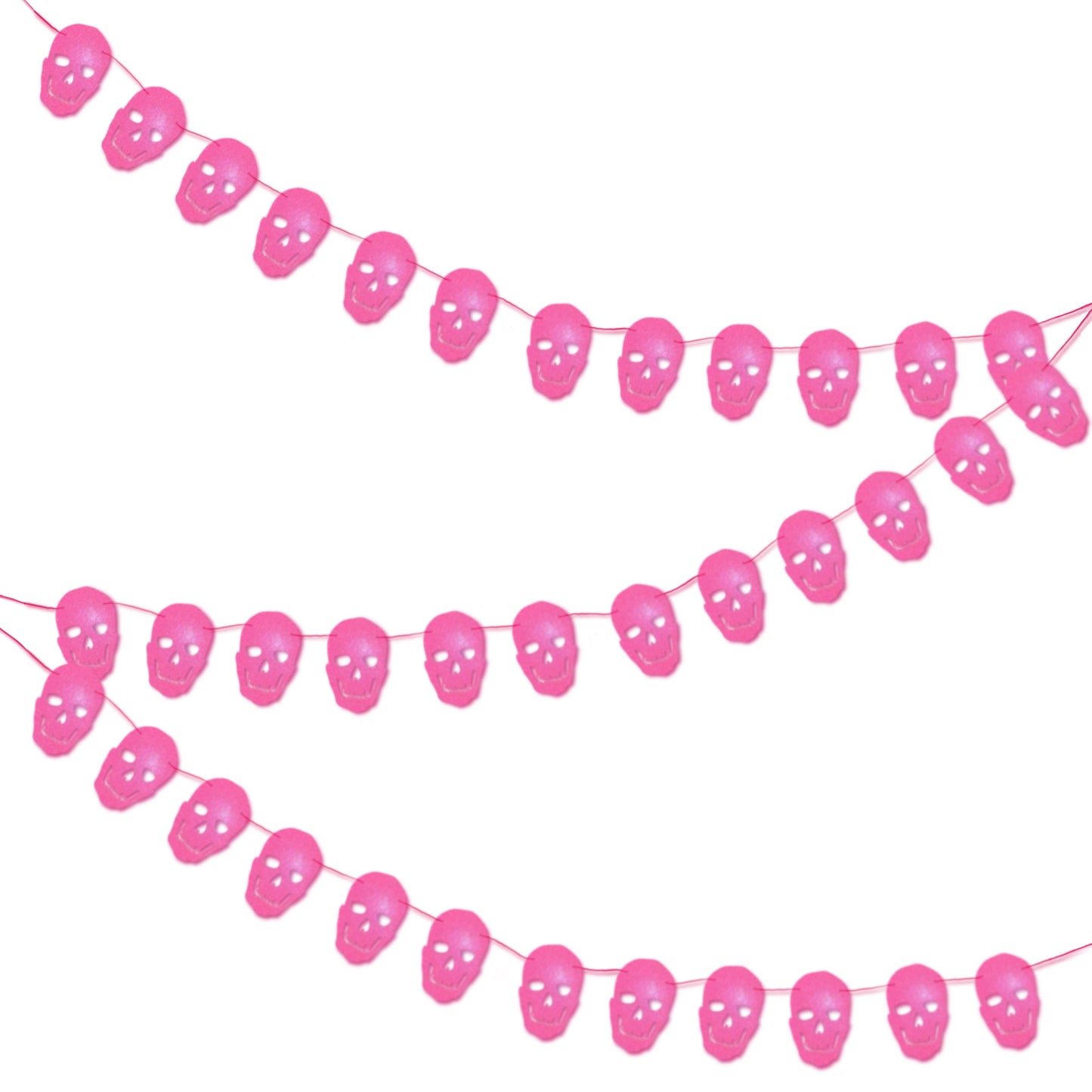 Neon pink glitter skull banner, Sparkly pink skull Halloween garland, Creepy cute skeleton skulls