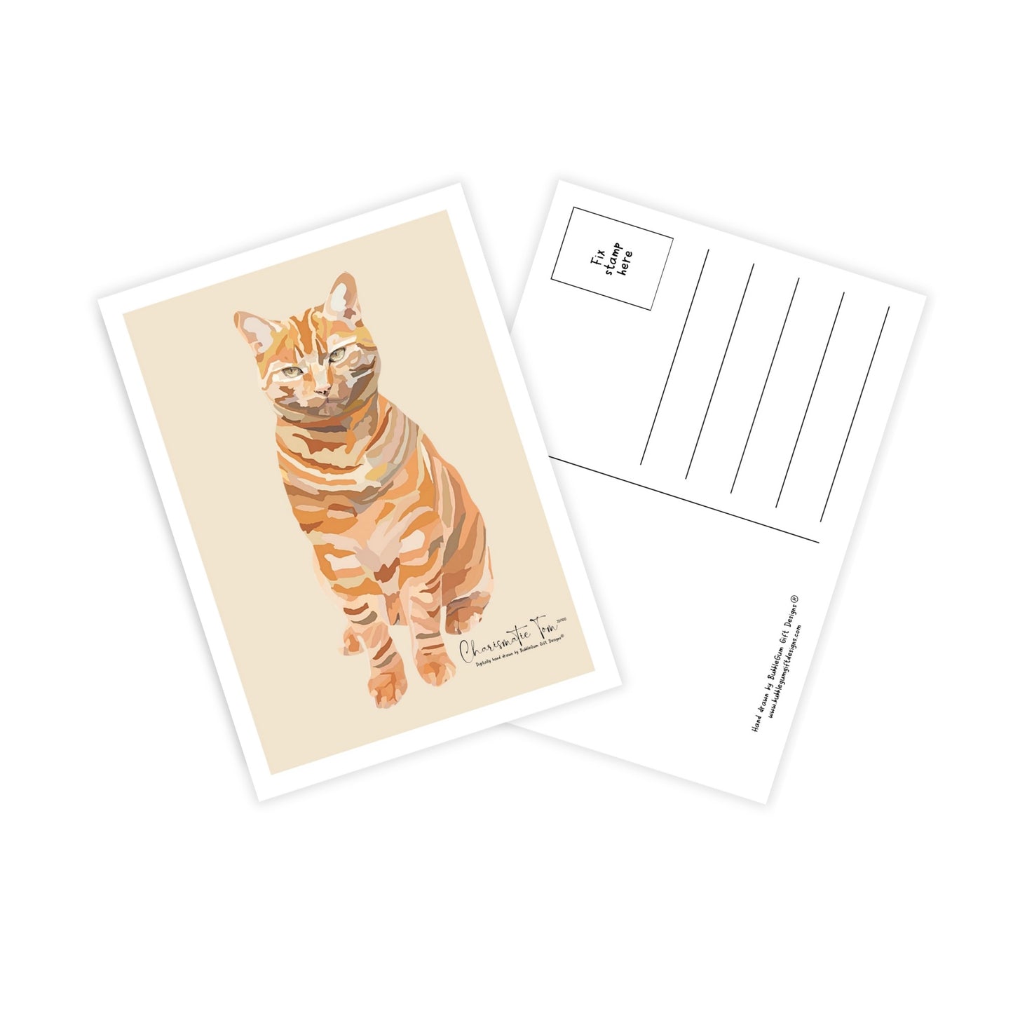 Ginger cat portrait postcards, Digitally hand drawn cat illustration postcard set, Cat artwork post cards for cat lover gift