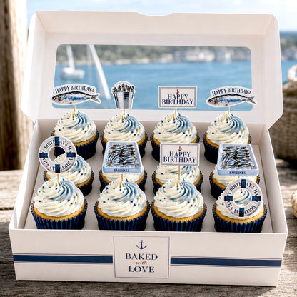 Sardine cupcake toppers nautical theme birthday party Funny seaside fish cupcake decorations