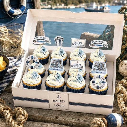 Sardine cupcake toppers nautical theme birthday party Funny seaside fish cupcake decorations