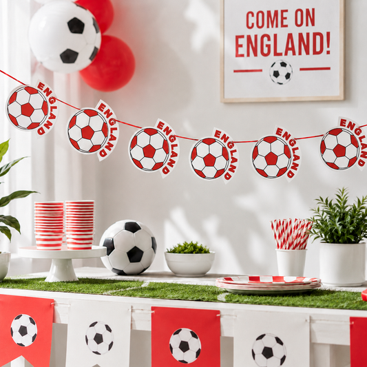 Football mini bunting England wording red and white sport party decorations football themed Championship footy fan garland World Cup