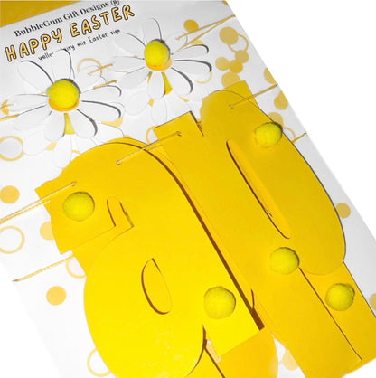 Cute Happy Easter sign, yellow Easter garland with pom poms and daisies ready assembled
