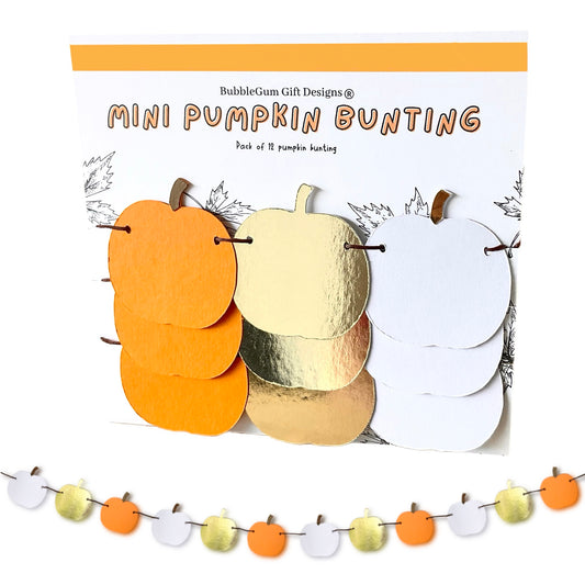 Mini Trio of pumpkins bunting, Orange white gold cute pumpkins for Autumn, Little pumpkin decorations