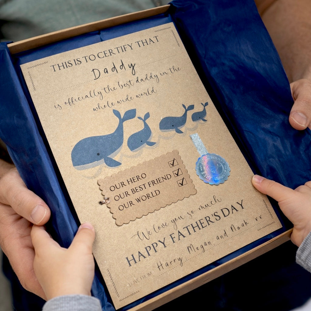 Fathers Day gift from kids Best dad in the world custom award certificate Whale themed gift for daddy