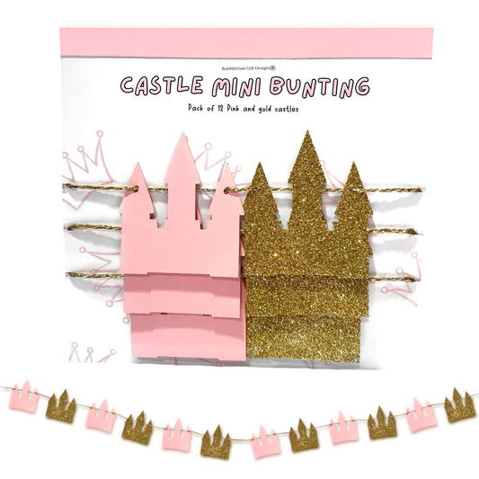 Mini Princess castle garland, Fairy tale princess theme party, Pink and gold castle mini bunting, Princess baby shower shelf decor