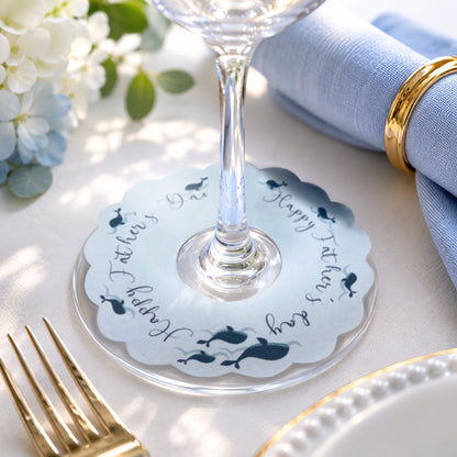 Glass collars Fathers Day table decoration whale edition with scalloped edge