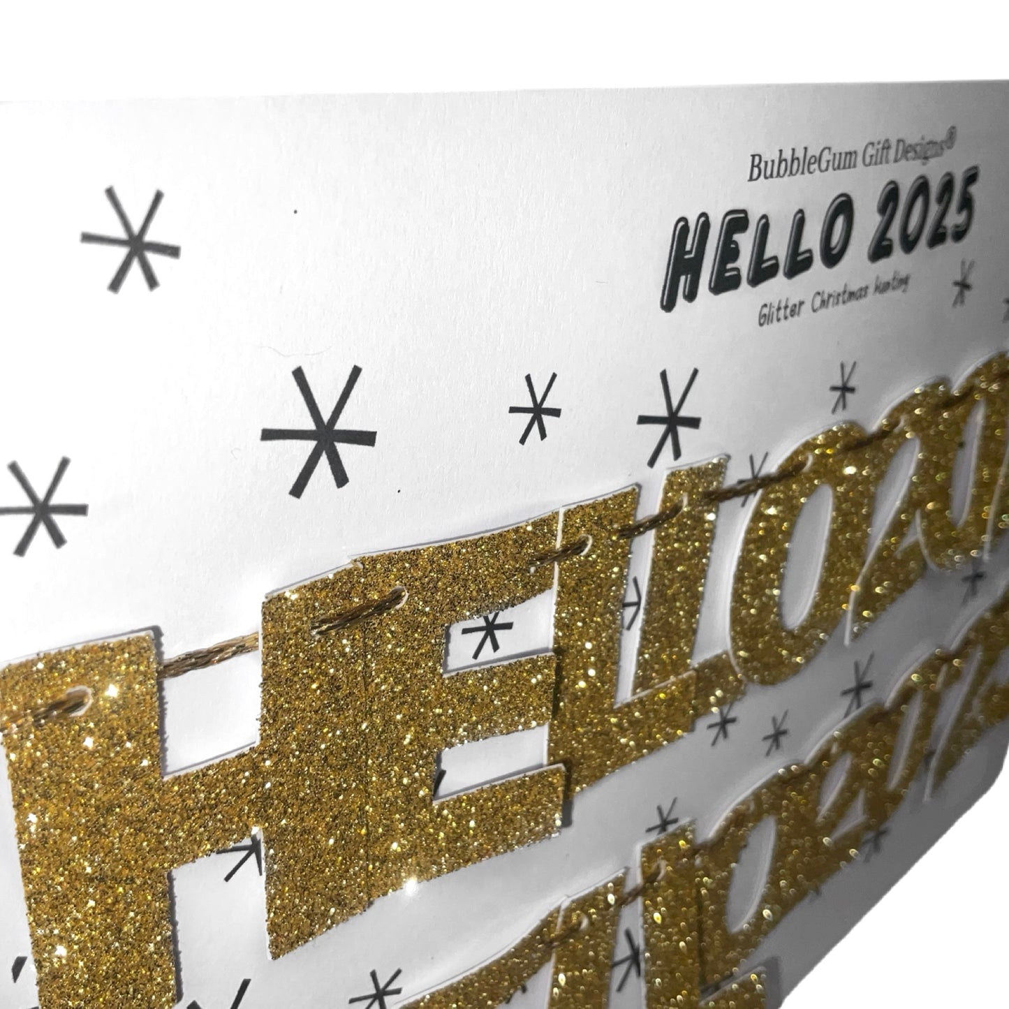 Hello 2025 New Year gold glitter mini bunting, New Years Eve decoration sparkly lettering NYE 2024