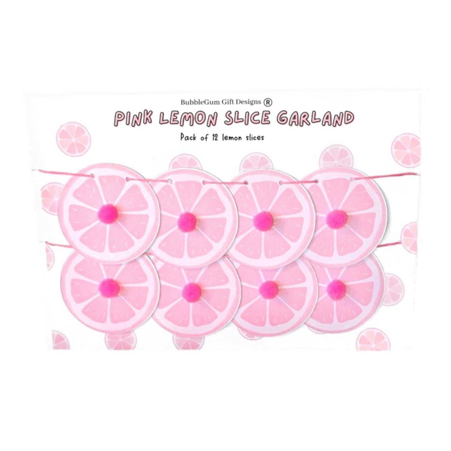 Pink lemon mini garland with pom poms Lemon decor for pink lemonade party or Summer Birthday Mini lemon
