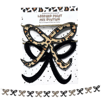 Leopard print and black glitter bow bunting Animal print party decorations Bow shaped garland 1x12