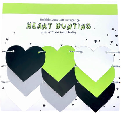 Agender pride month decorations Black white grey green love heart bunting Colour block heart garland Genderless pride wall decor