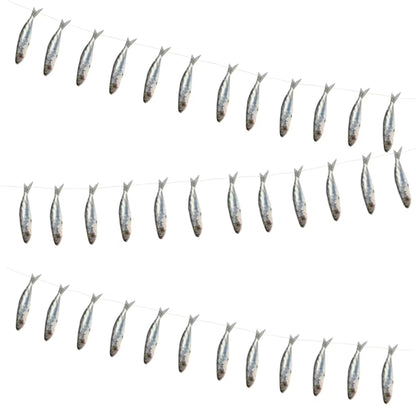 Hand drawn sardine garland Printed fish wall decor funny seaside aesthetic fisherman party bunting Quirky ocean fish theme birthday 70inches