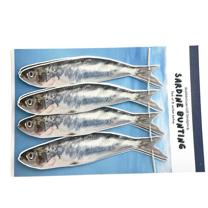 Hand drawn sardine garland Printed fish wall decor funny seaside aesthetic fisherman party bunting Quirky ocean fish theme birthday 70inches