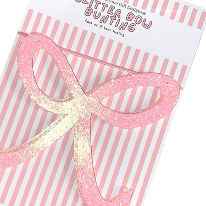 Pink coquette bow birthday decorations Pink glitter bow bunting Sparkly sweet 16 bows garland