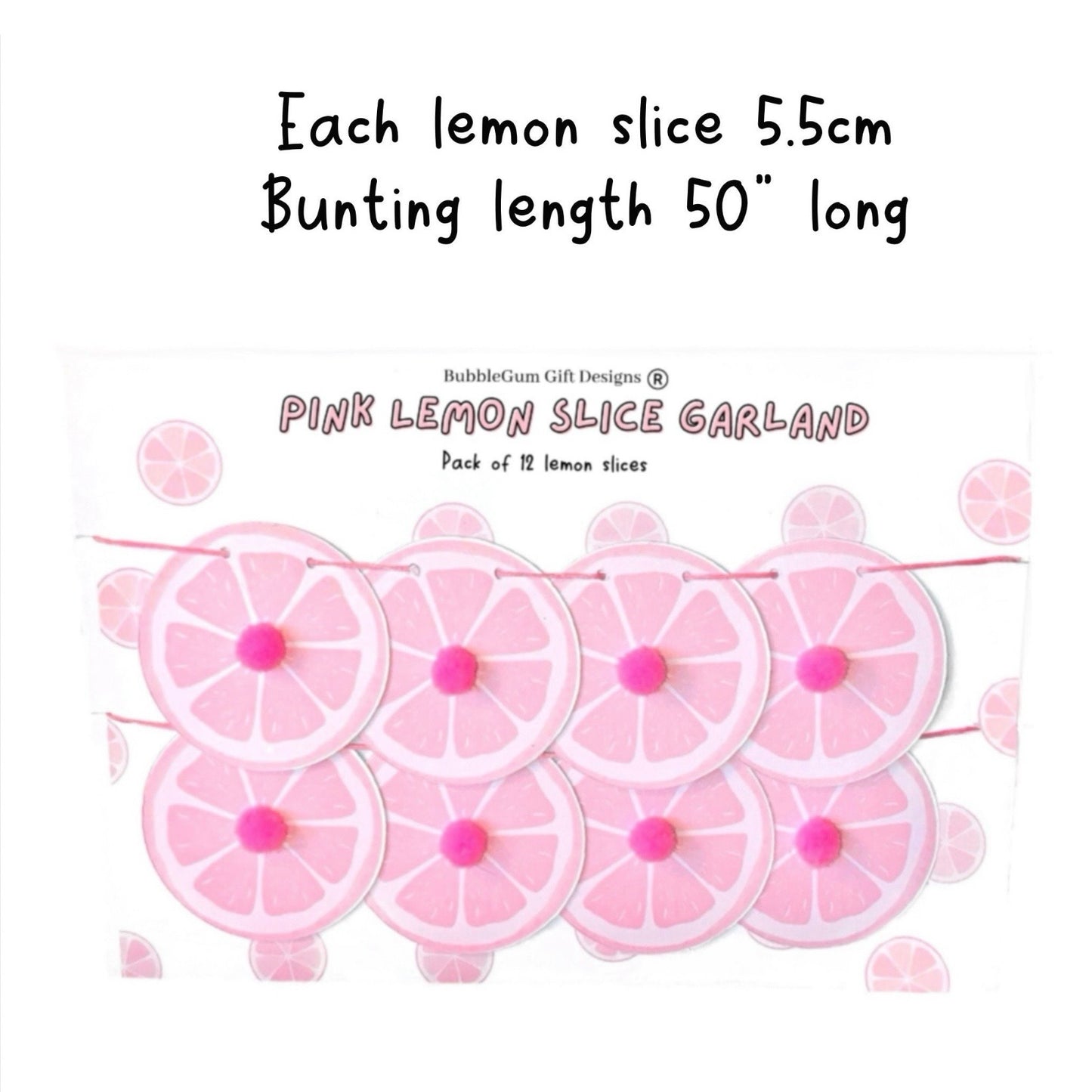 Pink lemon mini garland with pom poms Lemon decor for pink lemonade party or Summer Birthday Mini lemon