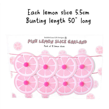 Pink lemon mini garland with pom poms Lemon decor for pink lemonade party or Summer Birthday Mini lemon
