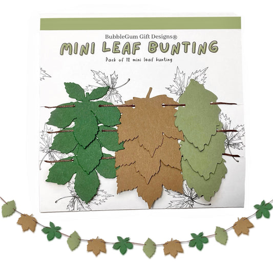 Mini leaf bunting Autumn decor, Chestnut tree Sycamore Sage green Birch tree, Leaf garland mini bunting Fall decorations for shelf decor