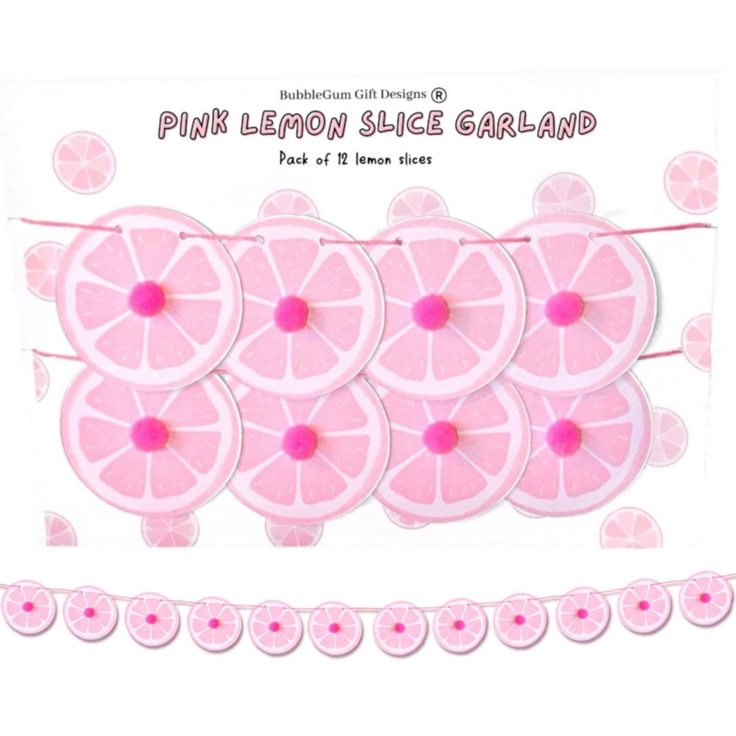 Pink lemon mini garland with pom poms Lemon decor for pink lemonade party or Summer Birthday Mini lemon