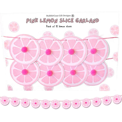 Pink lemon mini garland with pom poms Lemon decor for pink lemonade party or Summer Birthday Mini lemon