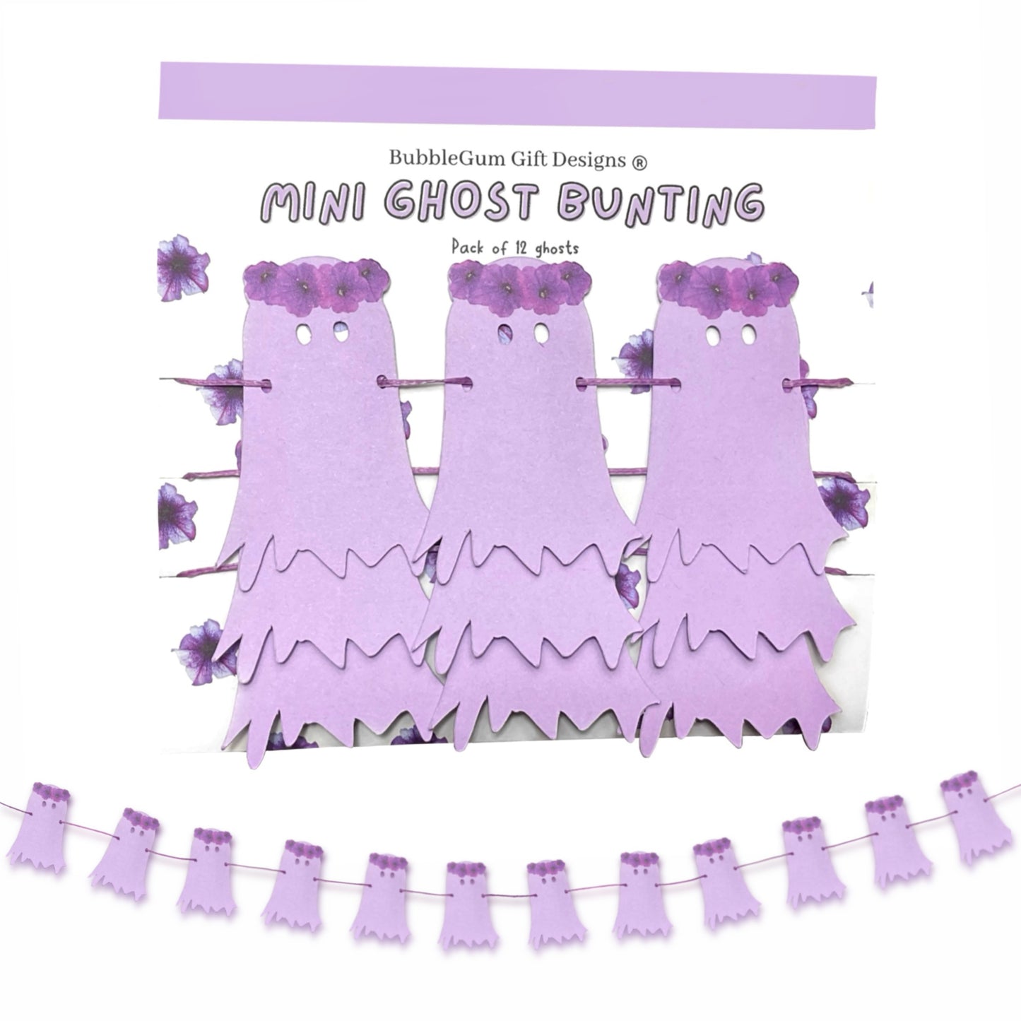 Halloween decoration mini ghost bunting, Cute ghost with flower crown Halloween garland, inspired by Dia de los Muertos