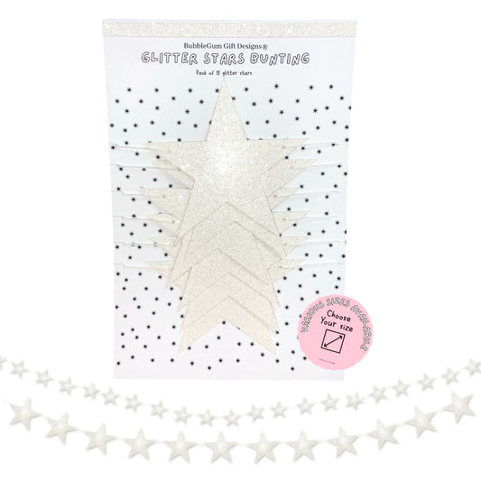 White glitter star garland, baby shower decorations gender neutral, winter wedding decor various sizes 1x12