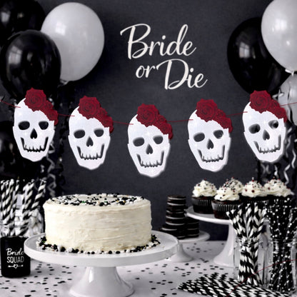 Bride or die hen party bunting Gothic skull decorations Spooky bride to be garland Floral skull with roses