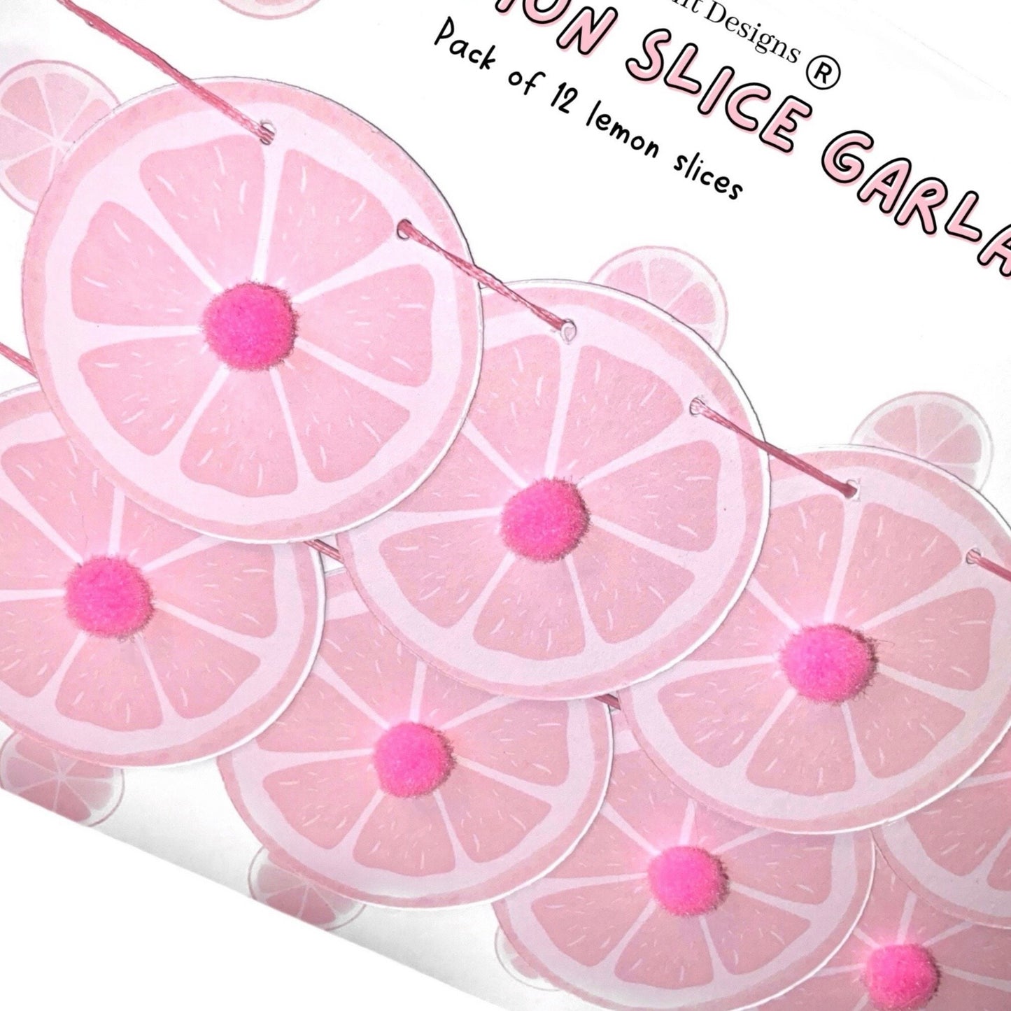 Pink lemon mini garland with pom poms Lemon decor for pink lemonade party or Summer Birthday Mini lemon