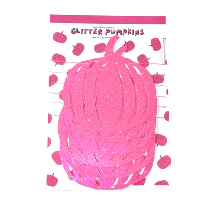 Pink neon glitter pumpkins, Pink sparkly pumpkin hanging decorations for Halloween or pink Autumn