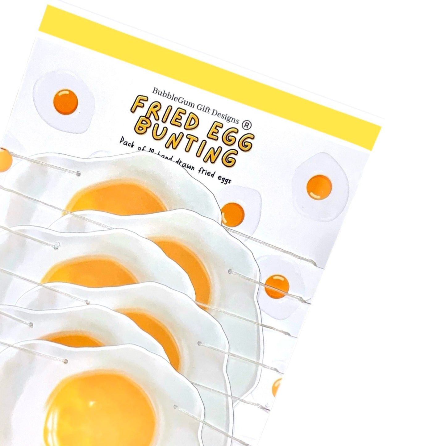Fried egg garland, Digitally hand drawn egg print, Cute and quirky sunny side up eggs bunting