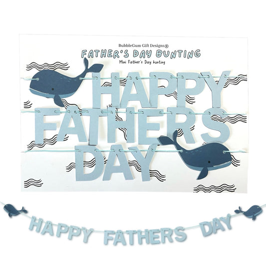 Happy Fathers Day mini bunting, Blue whale theme sign, Cute gift for daddy