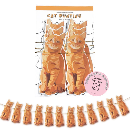 Ginger cat themed party bunting, Cute orange cat birthday decoration, 2 sizes available
