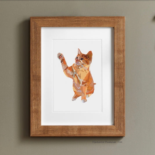 Ginger kitten A4 print Cute playful cat portrait, Mischievous Marmalade portrait wall print, Ginger cat print unframed A4 A5 hallway art